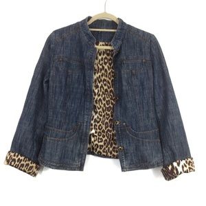 Tahari Demim Jean Jacket Cheetah lined small